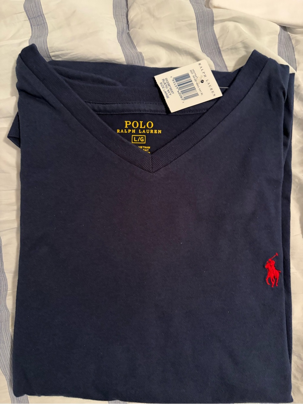Polo by Ralph Lauren Navy V-Neck Shirt with Red Pony Embroidery